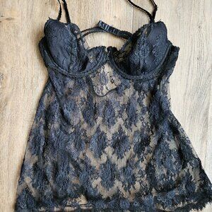 Victoria's Secret black lace women's lingerie dress slip 36C